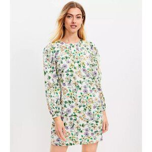 NWT‎ Loft Women's Floral Linen Blend Long Sleeve Shift Dress Size 14